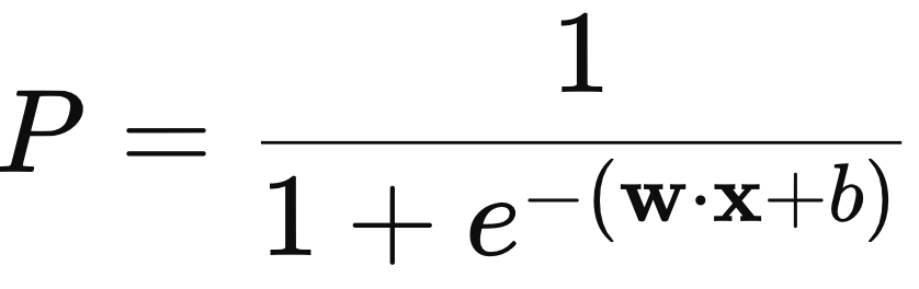 P = 1 / (1 + exp(-(w dot x + b)))